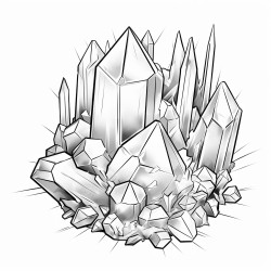 black and white illustration of a crystal cluster with sharp geometric shapes and clear lines no shading easy to color
