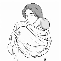 mum is carrying baby in wrap and eating wrap