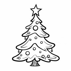 black and white coloring book drawing only thick outlines no grayscale for children cartoon style christmas tree