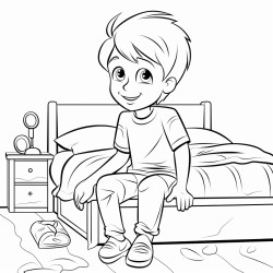 boy sitting on a bed