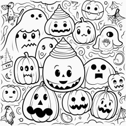 cute spooky in the style of outlined crosshatch lines low detail no shading