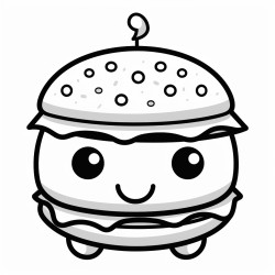 colouring book for adults a cute kawaii burger low detail thick lines no shading black and white marker line