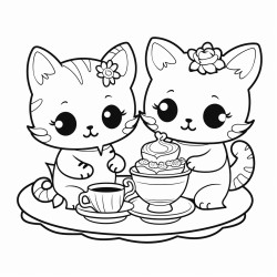 cite kawaii style kitties having a tea party