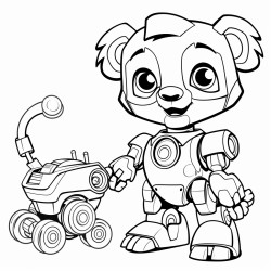 lion playing with a robot