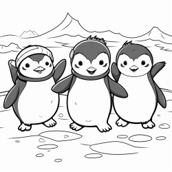 three penguins dancing on drift icekawaii