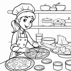 young girl chef making a pizza for a birthday party