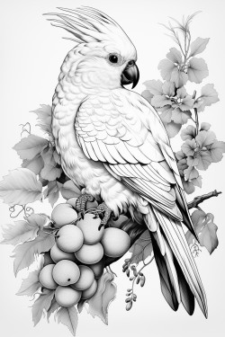 cockatiel perched on branch with berries