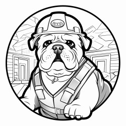 an english bulldog wearing a hard hat and construction vest