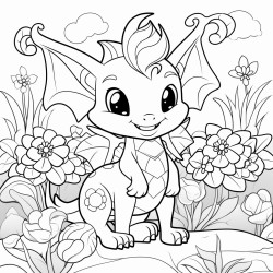 super cute dragon in flower garden