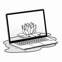 a laptop with a photo of a lotus flower floating on water on its screen