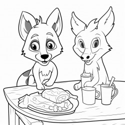 fox having breakfast with a giraffe