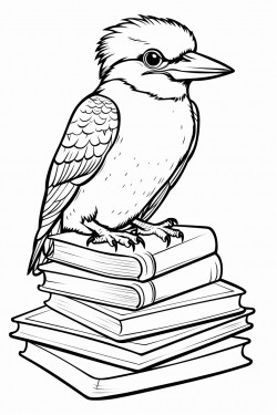 kookaburra carrying library books minimal detail for children 6 to 8 years old