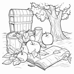park with 4 pieces of garbage hidden an apple core old boot used pop can and candy wrapper