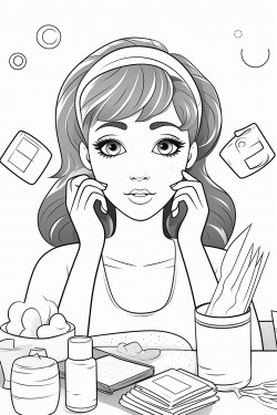 young teenage girl doing self care cartoon aesthetic