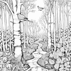 forest with a walking path a bird in the trees
