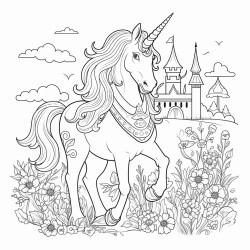 fantasy themed unicorn colouring page