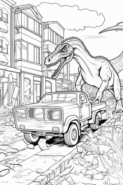 dinosaurs and construction vehicles together in the same scenes