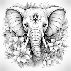 cute elephant with flowers or abstract designs