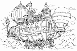 steampunk airship in the sky