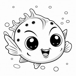 cute baby pufferfish with a happy expression and tiny fins