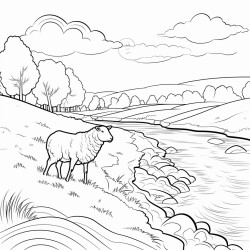 sheep grazing on riverbank