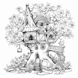house in a tree with flowers