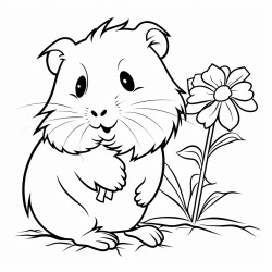 guinea pig smelling flower