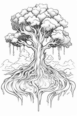 a tree of fire and ice on top of a hill