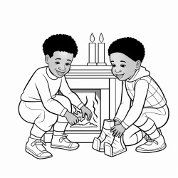 african american kids making stockings to put on fire place