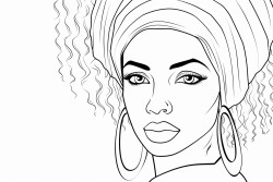 a simple black  white line art color by number oloring page illustration of an black girl smoling