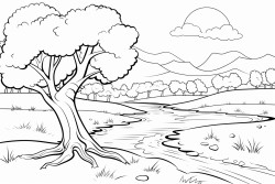 un paysage dautomne avec un arbre dautomne sur la gauche et un norme gland qui pend  sa branche