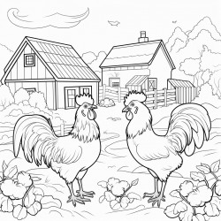 childfriendly farm yard scene to include a coq and bulll