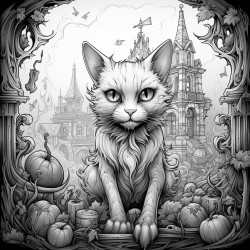 a halloween cat in a haunted manouse