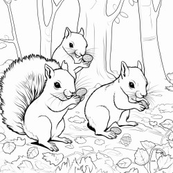 squirrels eating tree buds in a forest
