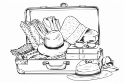prompt travel packing an open suitcase filled with clothing beauty products and travelsized accessories coloring page
