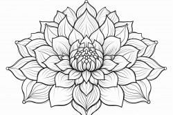 intricate mandala colouring page in the shape of a lotus bloom