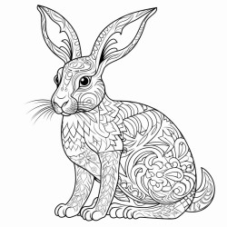 a blacknaped hare with intricate pattern inside of it no color no shading medium line
