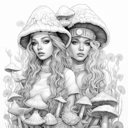 two tall androgynous people dressed as mushrooms