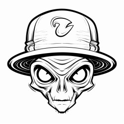 alien face wearing tie and hat in graffiti style