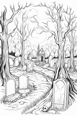 moonlit graveyard with tombstones and fog