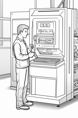a machinist standing at a cnc machine inputting a program