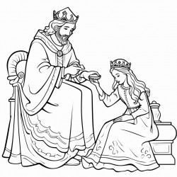 queen kneeling before the king who is sitting on the throne stretching out his sceptre toward esther