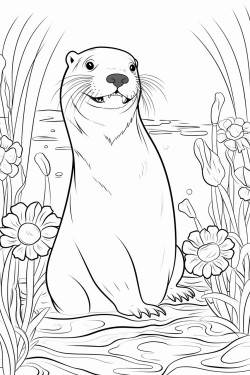 giant river otter playing in the water with its sleek body and joyful expression surrounded by river plants and fish