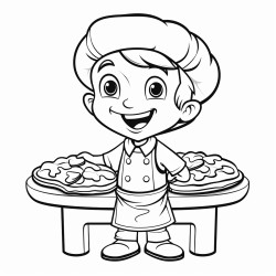 bambino pizzaiolo in piedi ad uno sgabello che stende una pizza