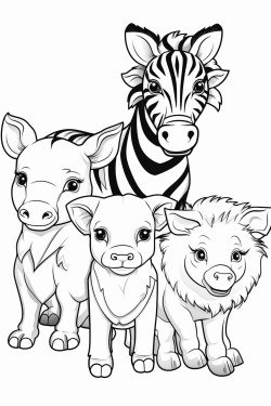 four animals including a rabbit a horse a pig and a tiger in anime style