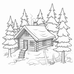 A cozy cabin in a winter forest