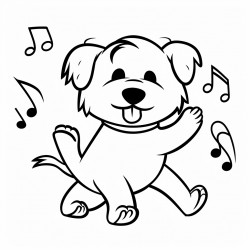 a dog dancing with music notes