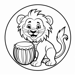 a lion playing a drum with its tail