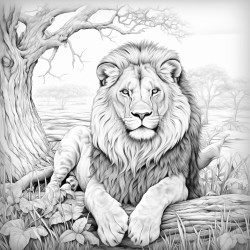 a majestic lion resting under a tree in the savannah