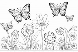 figuras para recortar y pegar para formar un paisaje primaveral con gatos flores y mariposas